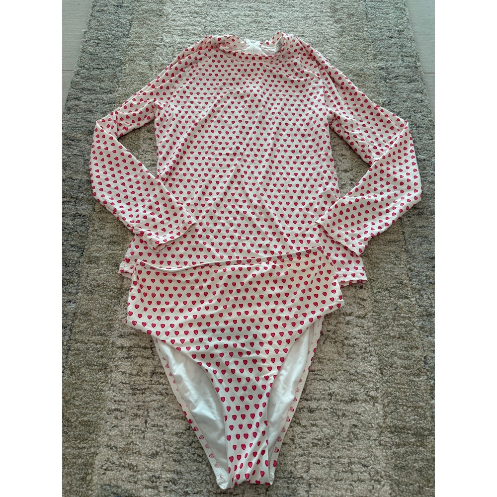Roller Rabbit pink & white heart swim rash guard top
